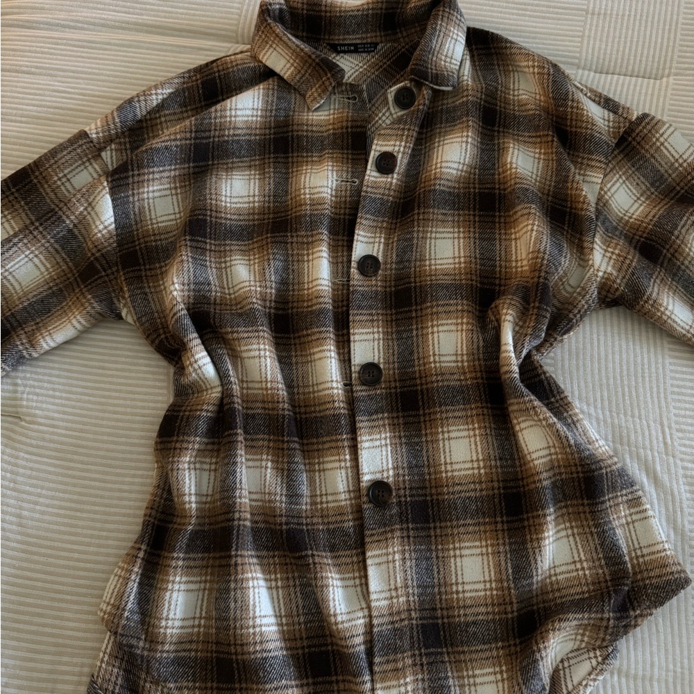 SHEIN Plaid Jacket in Brown and Cream
